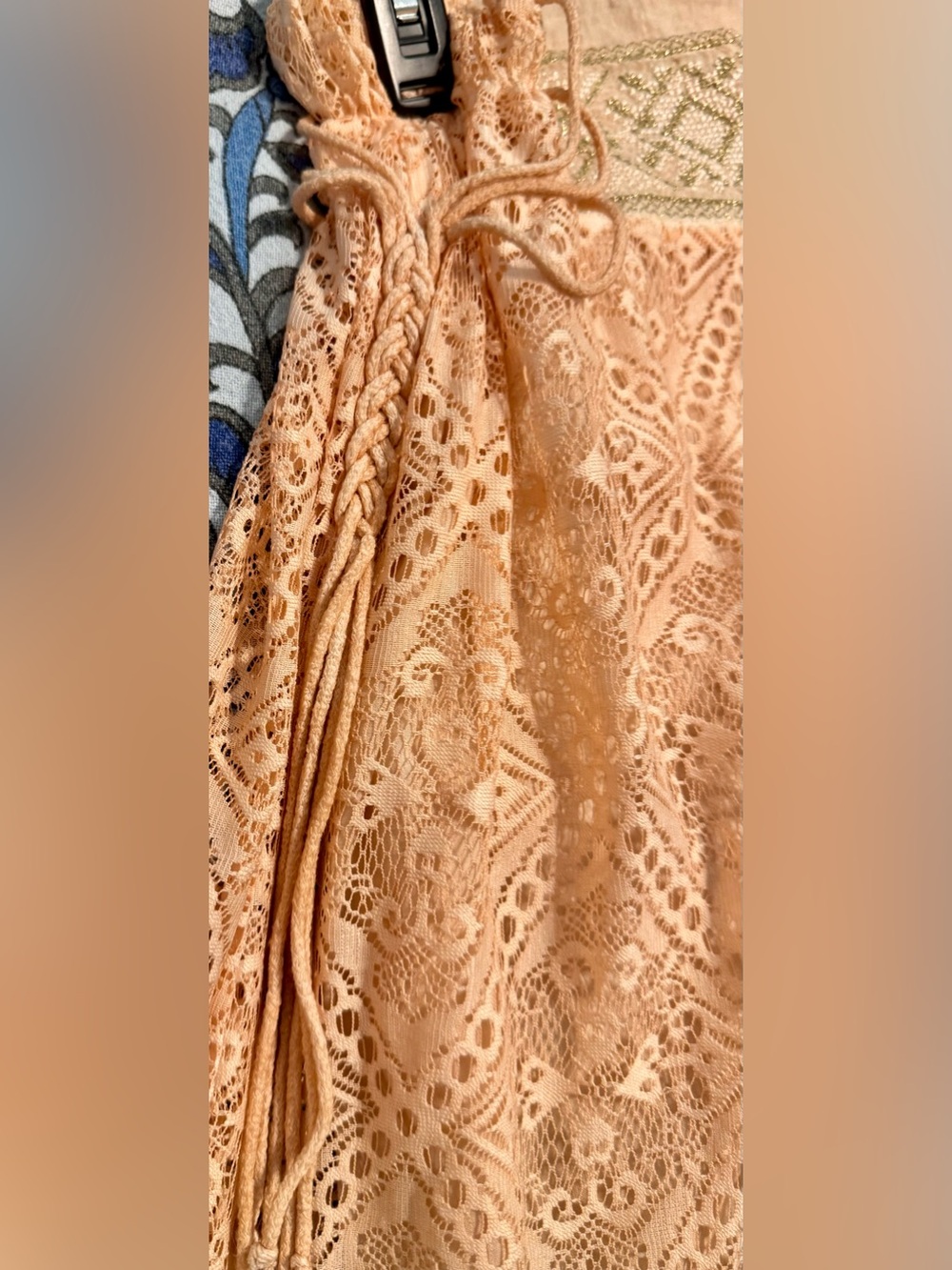 Peachy Pink Lace Maxi Skirt with Embroidered Waistband - Picture 4 of 8